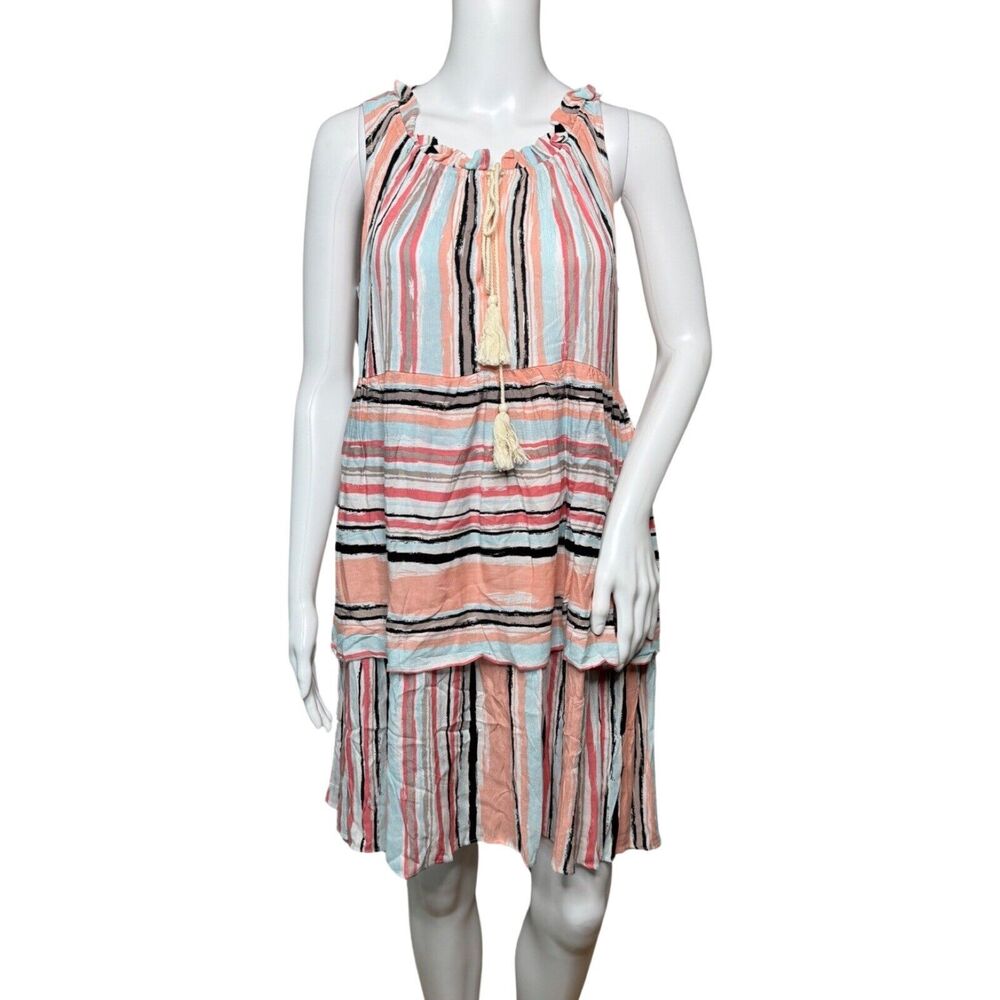 Velzera Dress Womens Large Pink Stripe‎ Tiered Layered Boho Bohemian Peasant
